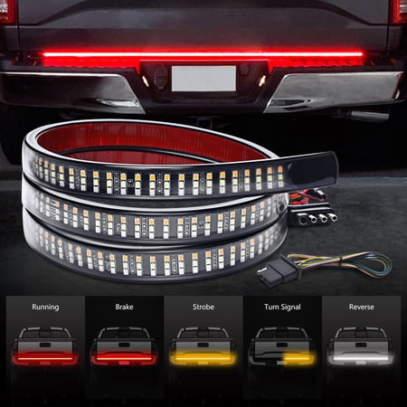 MICTUNING 60 Inch Triple Row LED Tailgate Strip Light Turn Signal Brake Reverse Light with 4-way Flat Connector