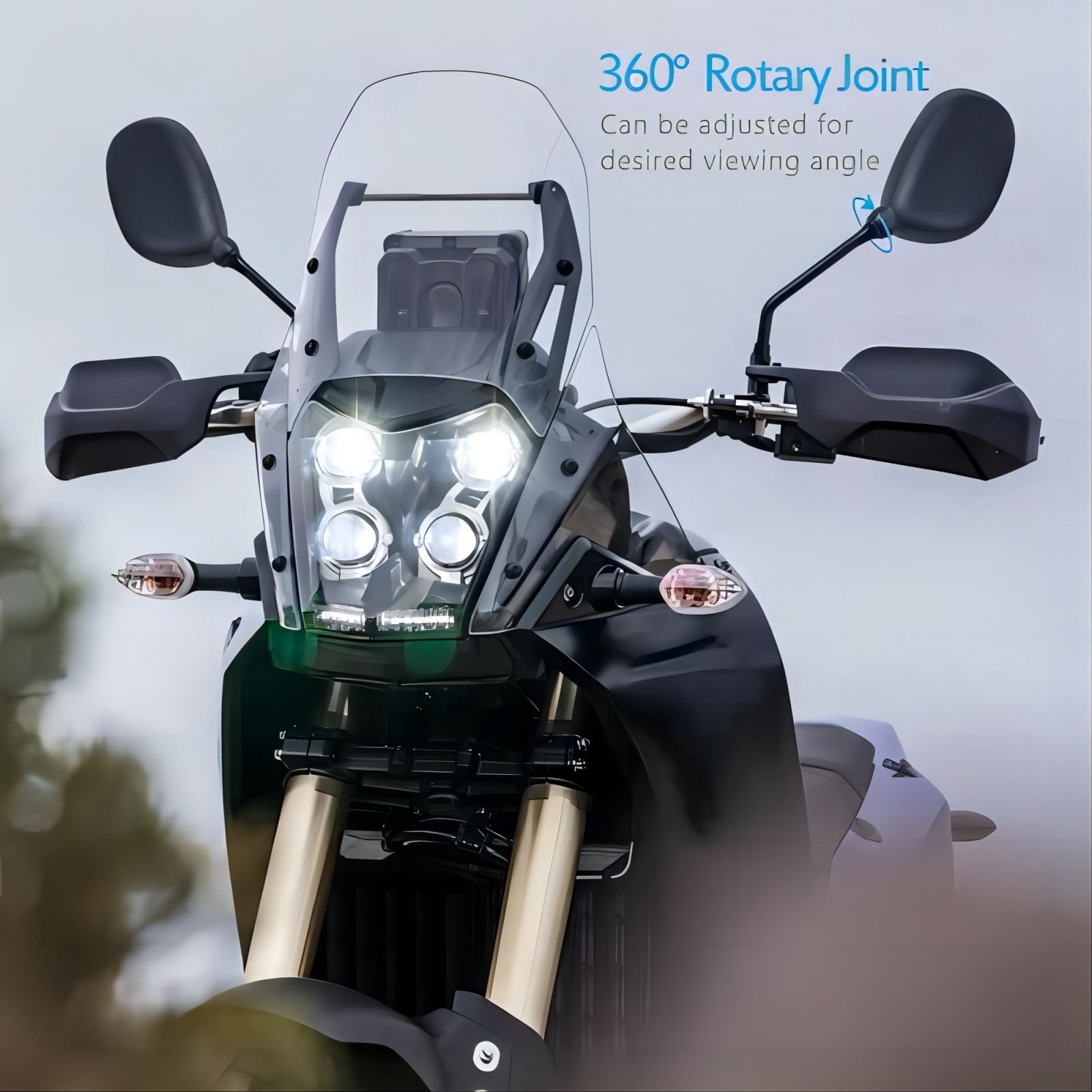 KEMIMOTO 360° Adjustable Bar End Mirrors For Motorcycles & Scooters | 7/8” Handlebar Fit | Billet Aluminum Alloy | HD Glass Lens