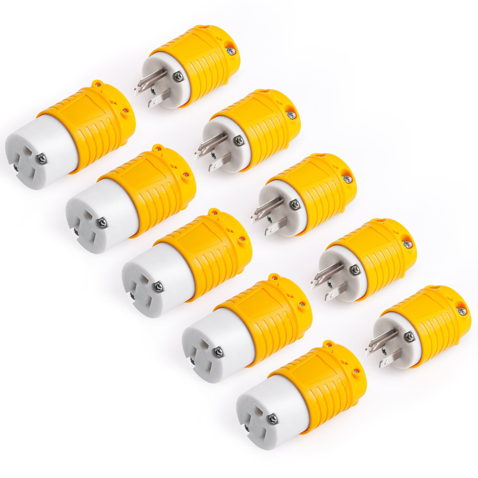 MICTUNING Extension Cord Ends Male and Female Replacement Plug & Connector Set, 15 Amp 125 Volt Heavy Duty Straight Blade Electrical Plug Grounding Type/ETL listed (5 Set)
