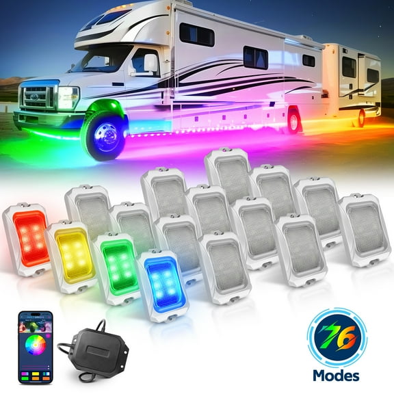 MICTUNING Latest C2 16 Pods RGB-IC LED Rock Lights Kit Underglow Underbody Lamps