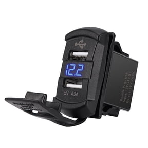 MICTUNING Rocker Style Dual USB Car Voltmeter Monitor with Blue LED Digital Display