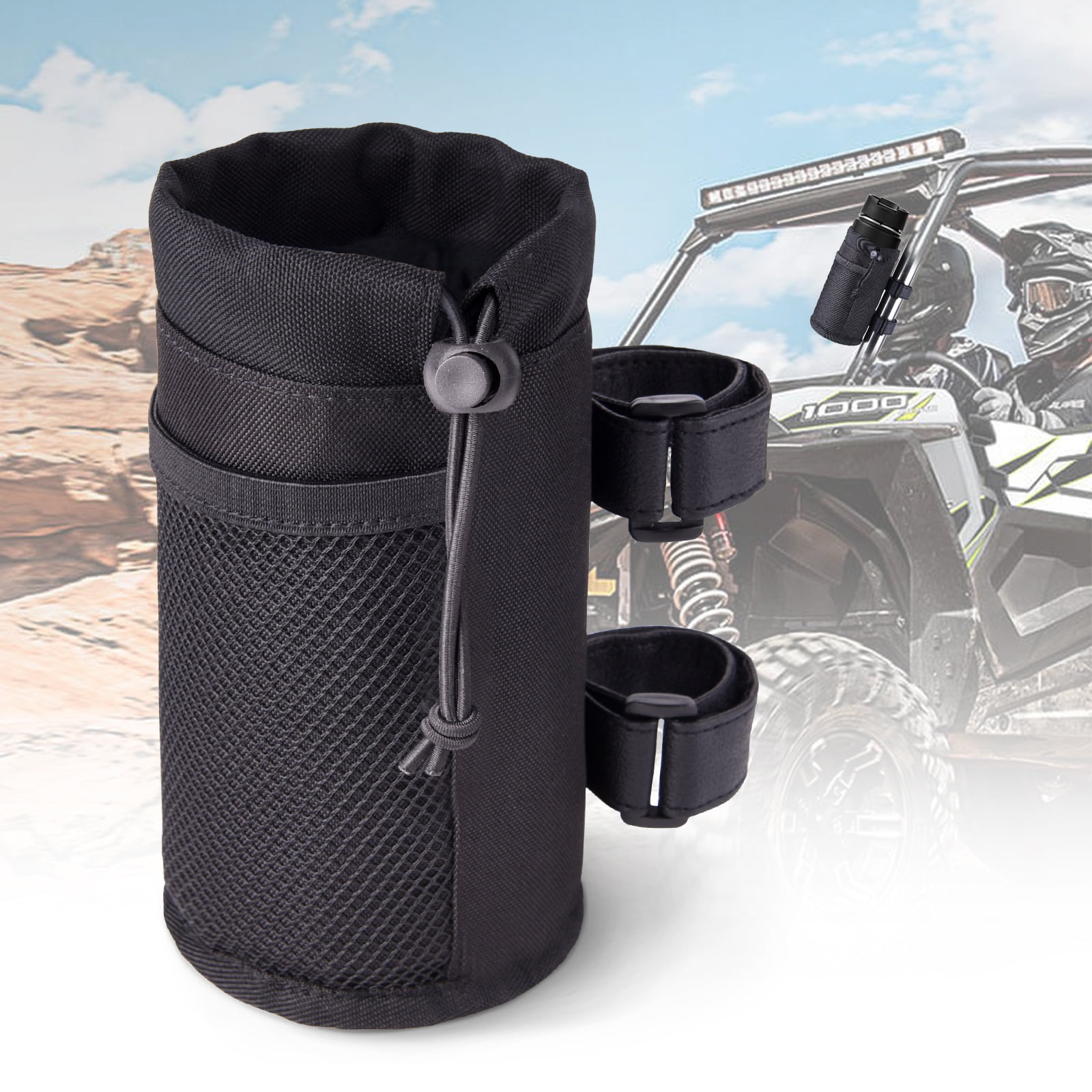 MICTUNING UTV Roll Bar Cup Holder with Net Pocket and Drawstring