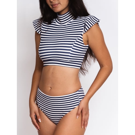 SISHawaii - Mid-Rise, Navy Stripe, Soft Texture Swimwear Bikini Bottoms (Women's)