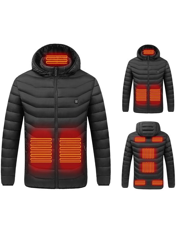 Electric Heated Jacket Adjustable Temp 9 Heating Zones USB Heated Coat Winter Hooded Jacket Men Women