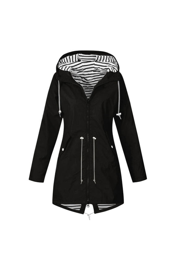 Plus Size Rain Jackets for Women,Lightweight Outdoor Rain Coat Waterproof Windproof Hooded Trench Raincoat