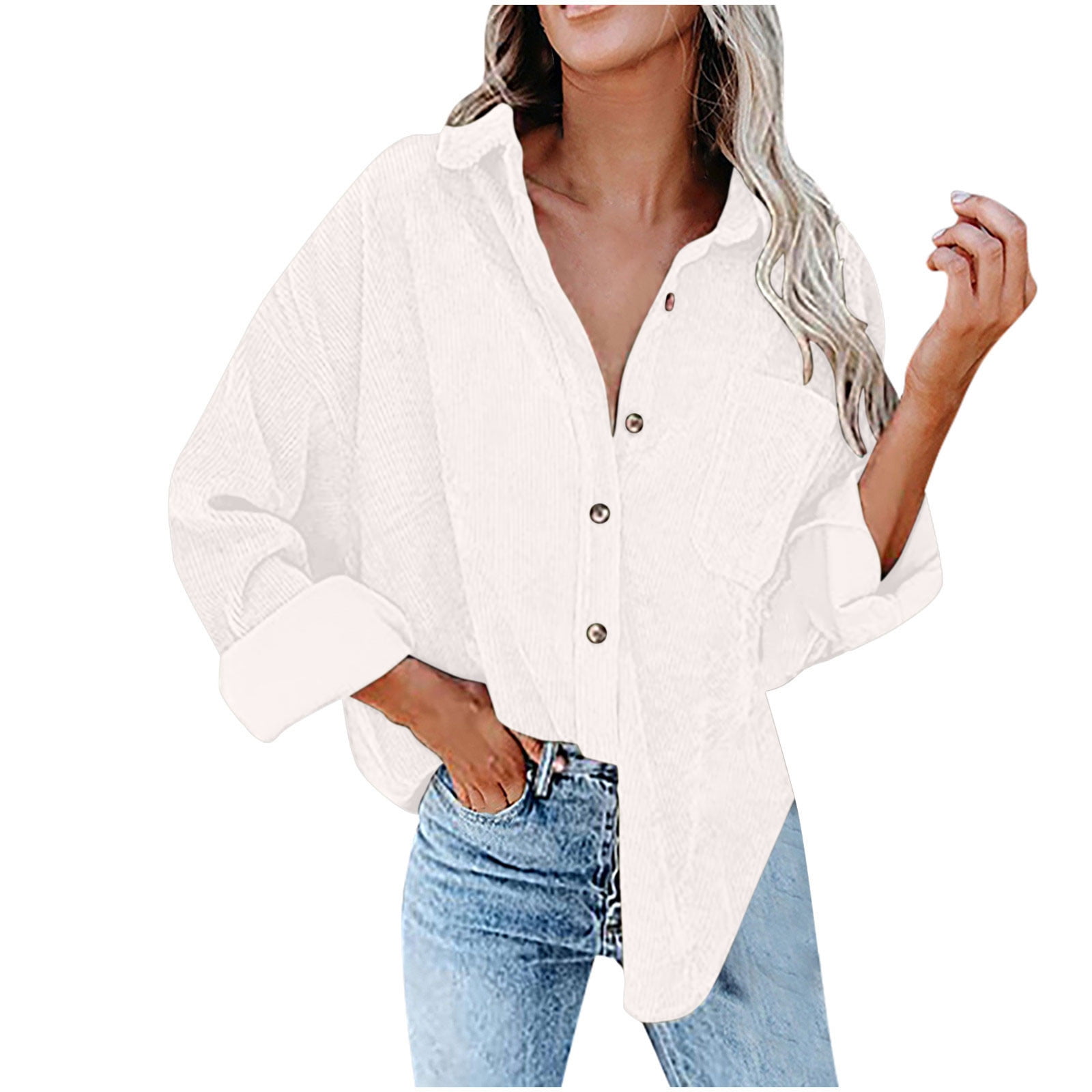 MIDCKE Reduce Autumn Corduroy Button Down Shirts for Women Casual