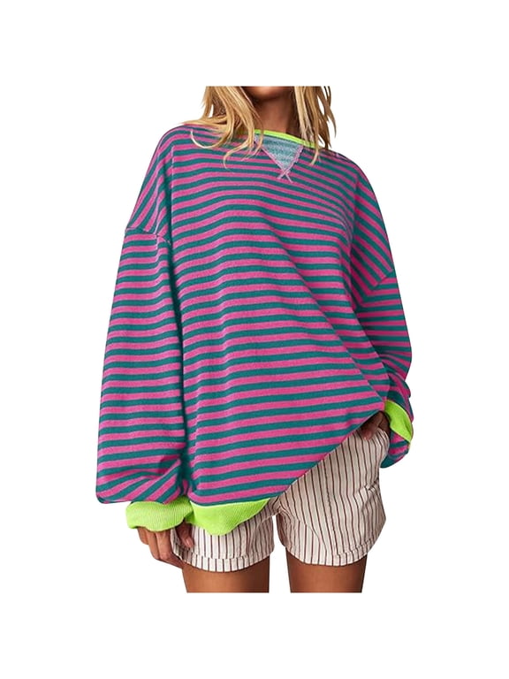 Womens Color Block Printed Sweatshirts Casual Long Sleeve Pullover Tops Oversized T Shirts Z-Mint Green M