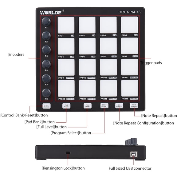 MIDI Controller Beat Maker Machine 6 Assignable Knobs Note Repeat Full Level Buttons and Production Software Portable Mini MIDI Controller Pad USB for Beginner Music Production$$Music