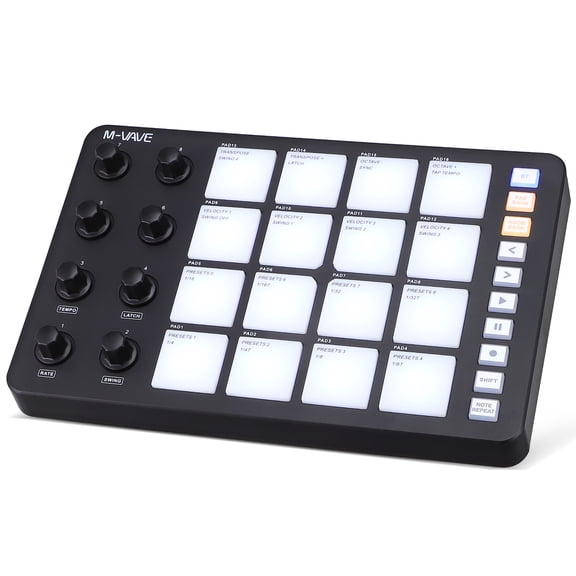 Beat Keyboard Machine Black ABS 8 Knobs 16 Rgb Pads for Music Making