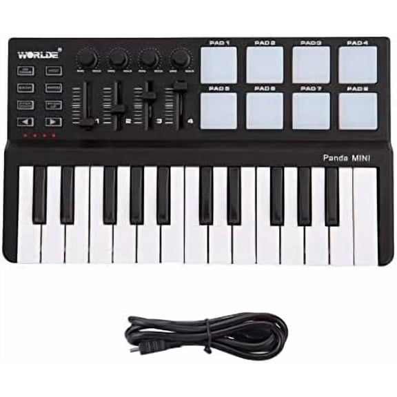 MIDI Controller, Portable Mini 25-Key USB Keyboard and Drum Pad MIDI Controller$$Music