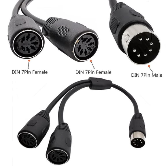 MIDI DIN 7-Pin Splitter Y Adapter Cable PIN MIDI DIN 1 Male Plug to 2x Female Socket Y Splitter Adapter Cable 0.3m/30cm