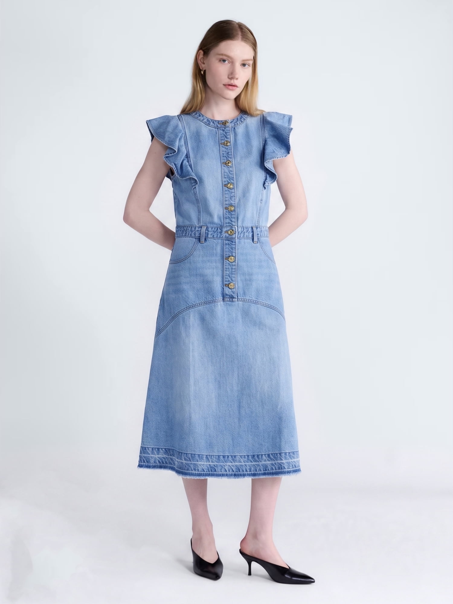 Scoop Women's Midi Dress with Flutter Sleeves, Sizes XS-XXL
