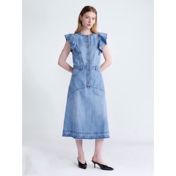 Scoop Women's Midi Dress with Flutter Sleeves, Sizes XS-XXL