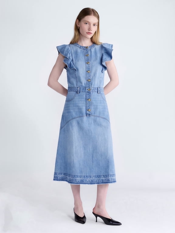 Women's Midi Dress with Flutter Sleeves, Sizes XS-XXL