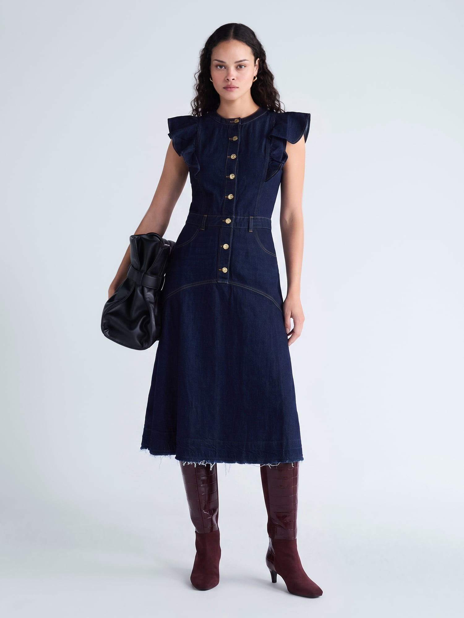 Scoop Women's Midi Dress with Flutter Sleeves, Sizes XS-XXL