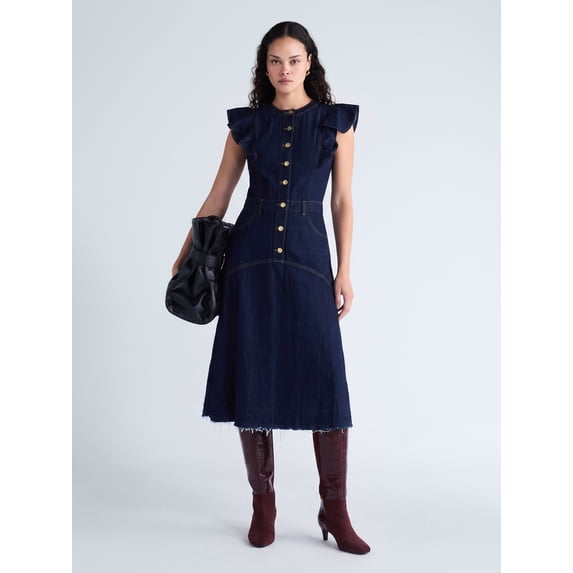 Scoop Women's Midi Dress with Flutter Sleeves, Sizes XS-XXL