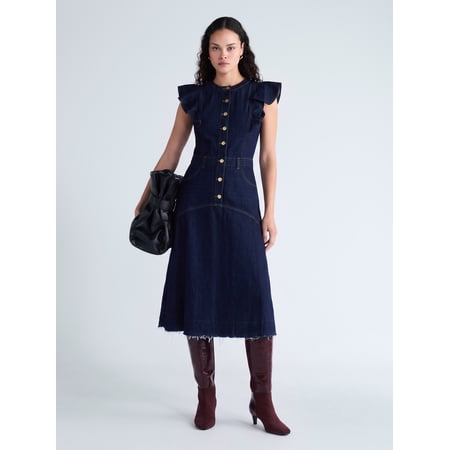 Scoop Women's Midi Dress with Flutter Sleeves, Sizes XS-XXL
