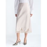 Women's Midi Slip Skirt with Lace Trim, Sizes XS-XXL