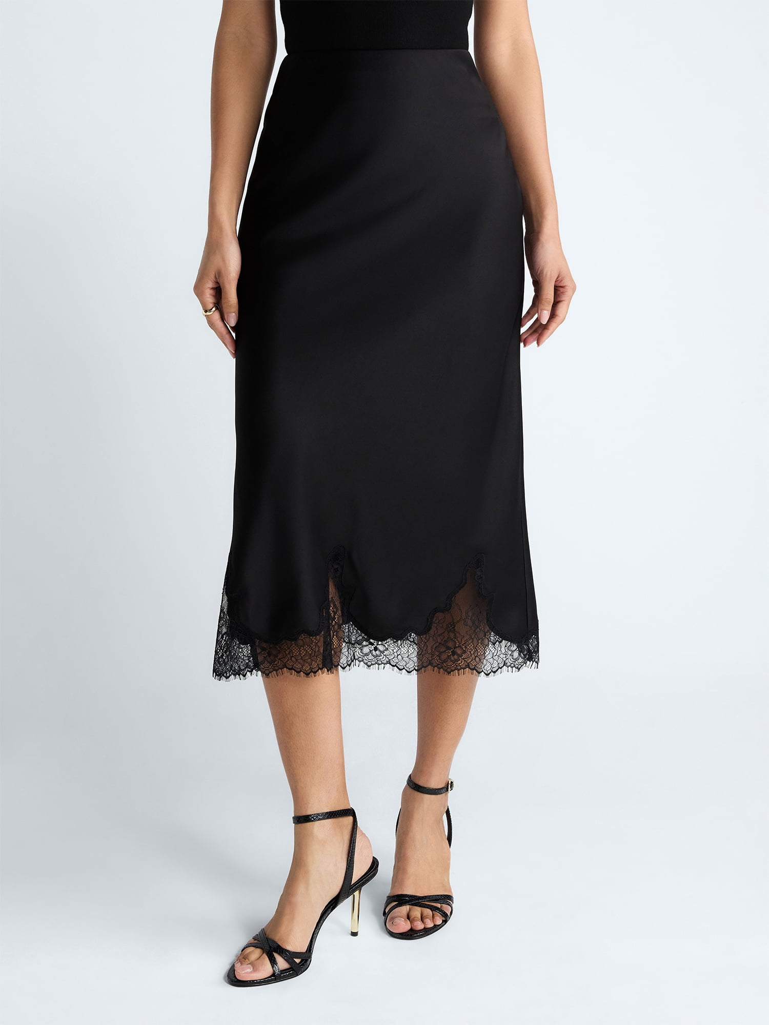 Scoop Women's Midi Slip Skirt with Lace Trim, Sizes XS-XXL