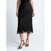 Women's Midi Slip Skirt with Lace Trim, Sizes XS-XXL