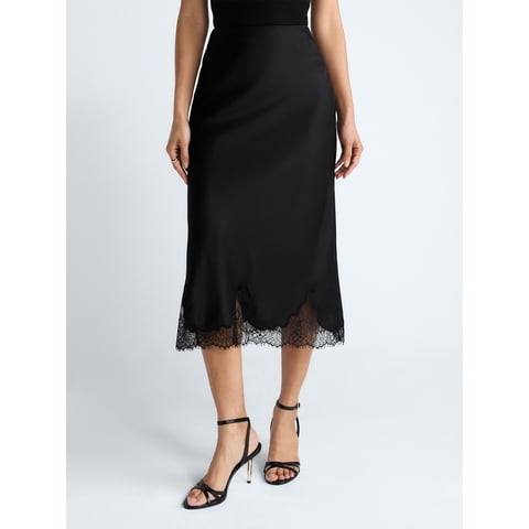Women's Midi Slip Skirt with Lace Trim, Sizes XS-XXL