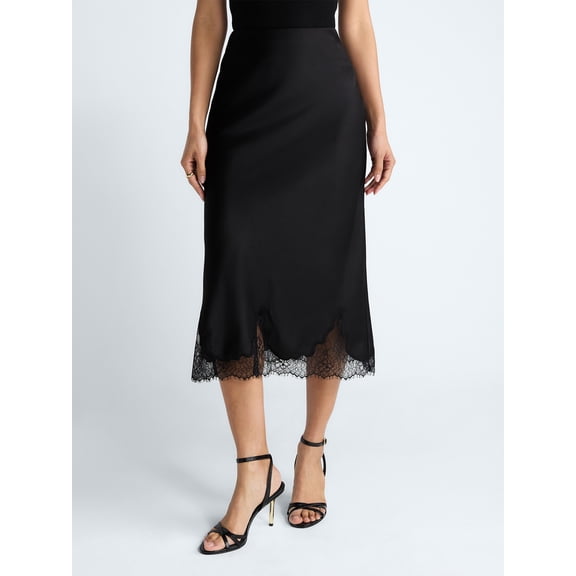Scoop Women's Midi Slip Skirt with Lace Trim, Sizes XS-XXL