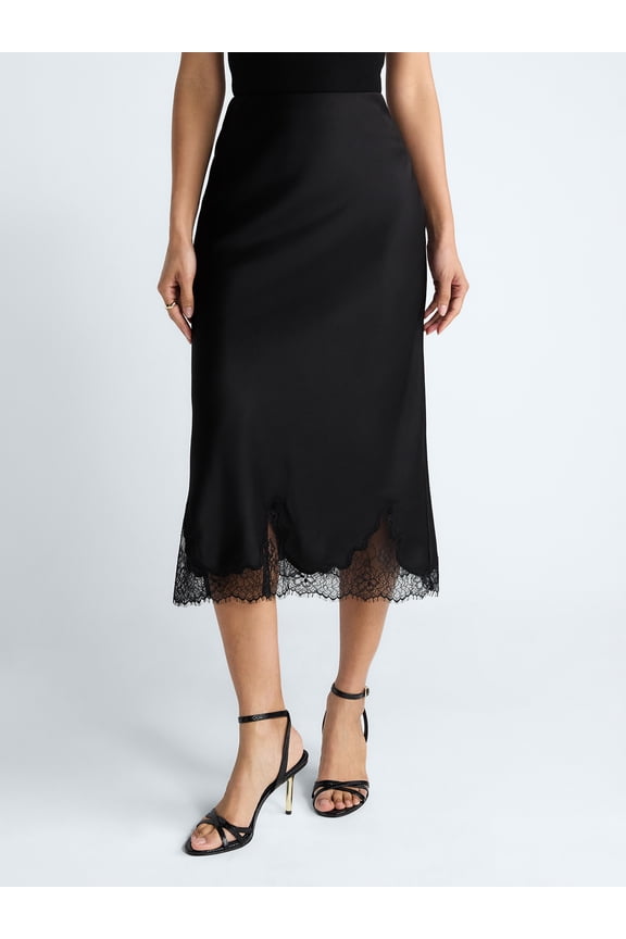 Women's Midi Slip Skirt with Lace Trim, Sizes XS-XXL