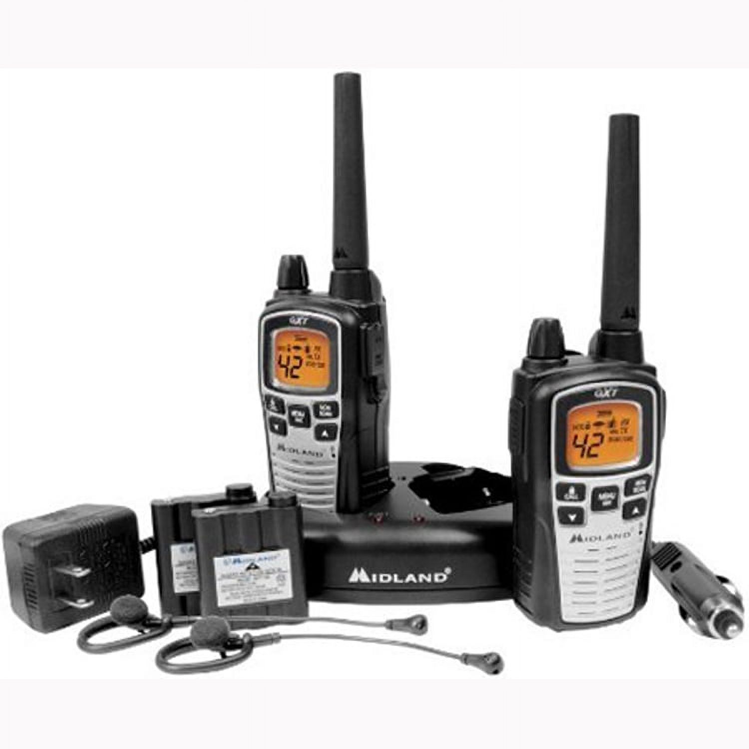 MIDLAND GXT860VP4 36-Mile GMRS Radio Pair Pack with Drop-in Charger Rechargeable Batteries & Headsets - image 1 of 3