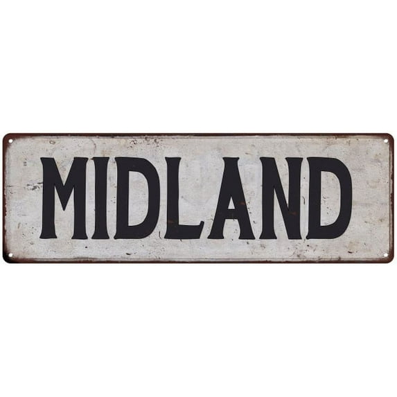 MIDLAND Vintage Look Rustic Metal 6x18 Sign City State 206180041128