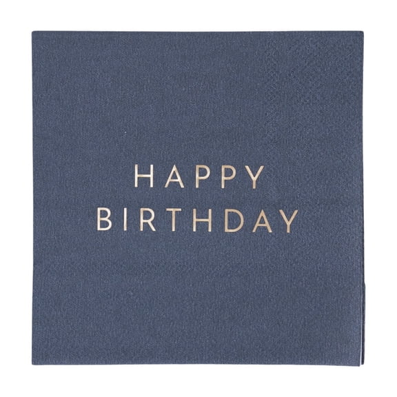 Bonjour Fête Navy and Gold Cocktail Paper Napkins, Disposable Party Supplies, 20 Count, Small, Beverage Size, Happy Birthday Party
