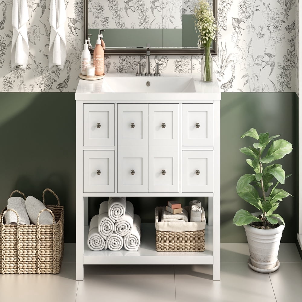MIDOQIN 36'' Bathroom Vanity with Countertop Sink, Bathroom Storage Cabinet, Freestanding Floor Rustic Single Combo Cabinet 4 Drawers and Soft Closing Doors