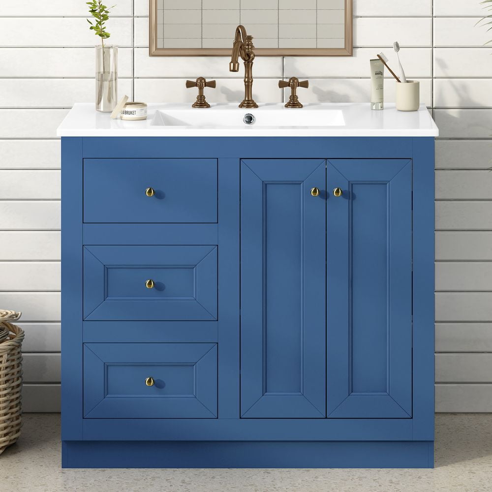MIDODO 36" Bathroom Vanity with Sink, Modern Bathroom Cabinet with a Soft Closing Door and 4 Drawers Solid Wood Frame