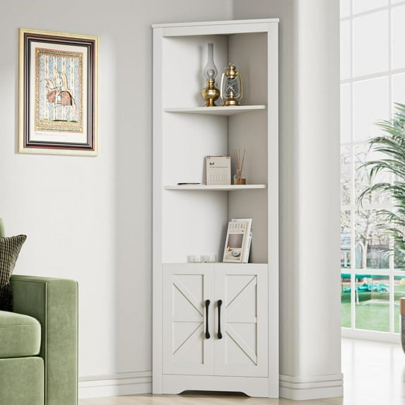 MIDODO 67”Tall Corner Cabinet, Farmhouse Bathroom Storage Cabinet with Doors & Shelves, Free Standing Corner Bar Cabinet for Kitchen, Living Room