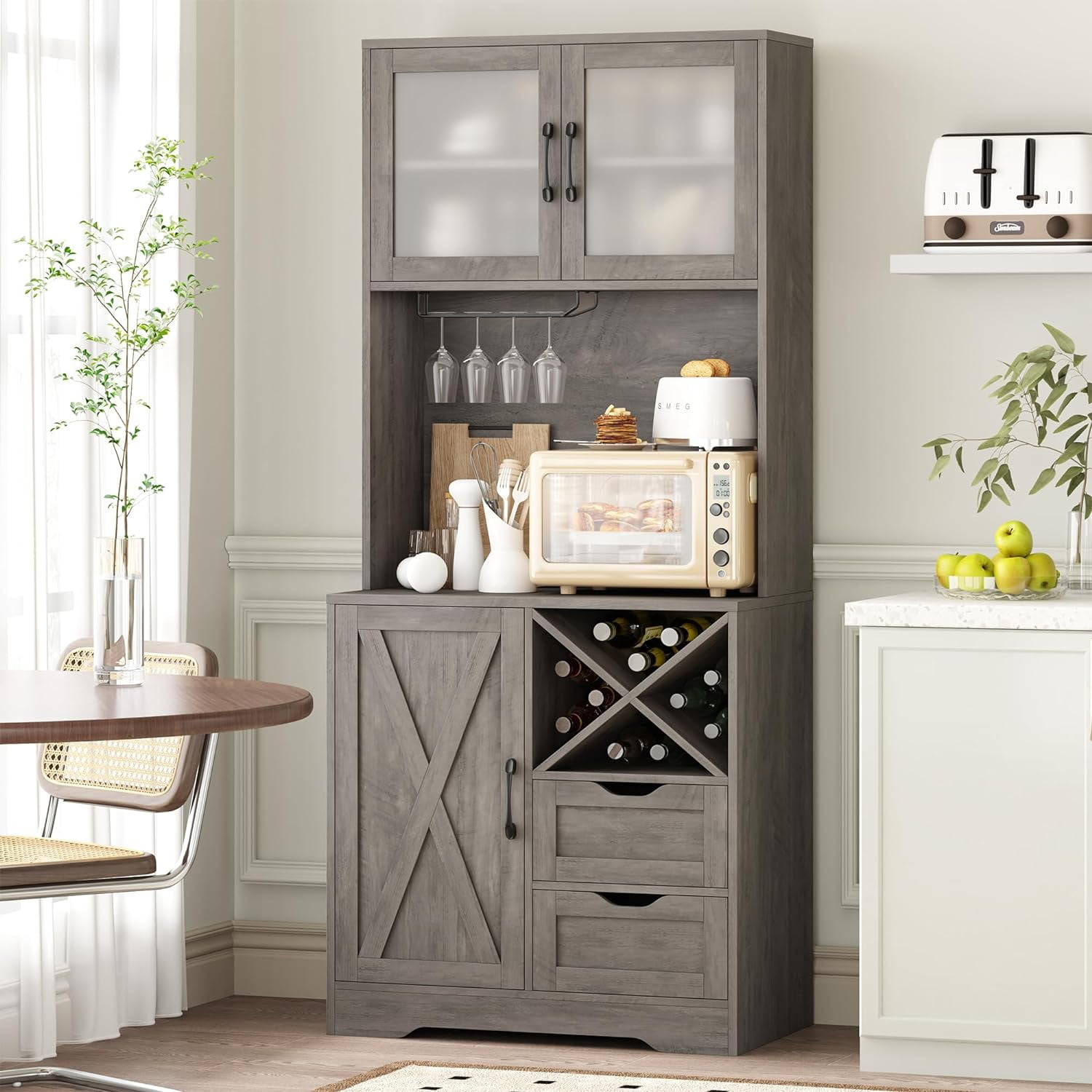 MIDODO 71" Kitchen Pantry Storage Cabinet with Microwave Stand ...