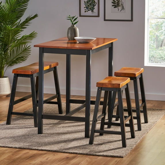 MIDODO Bar Table Set, with 3 Bar Stools 1Dining table set, Industrial Kitchen Counter with Bar Chairs, Living Room, Party Room, Rustic Brown