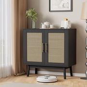 MIDODO Buffet Cabinet with Storage, Accent Storage Cabinet with Adjustable Shelves, Wood Sideboard Buffet Cabinet with Natural Rattan Doors