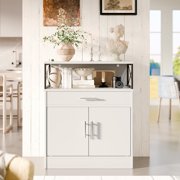 MIDODO Farmhouse Buffet Sideboard, Kitchen Storage Cabinet with Open Storage & Adjustable Shelf, Wood Coffee Bar Cabinet