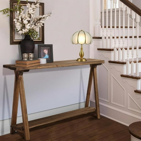 MIDODO Farmhouse Console Table, 2 Tier Solid Wood Entryway Tables with Storage Shelf, Narrow Sofa Table for Hallway, Living Room
