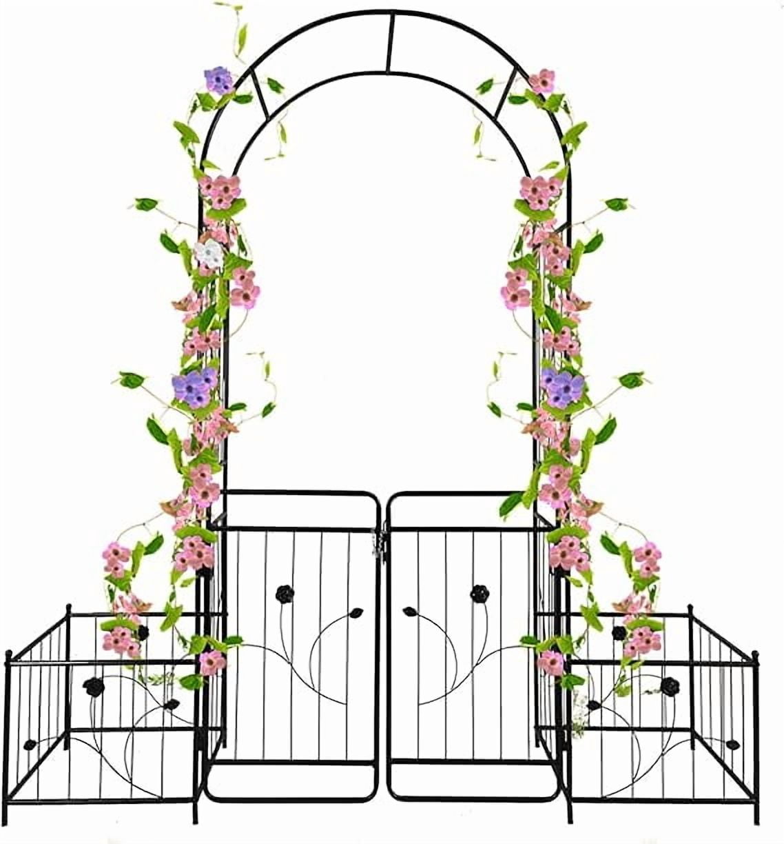 MIDODO Garden Arch with Gate and Plant Box, Metal Arch Trellis Garden ...