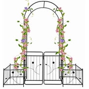 MIDODO Garden Arch with Gate and Plant Box, Metal Arch Trellis Garden Arbor Trellis for Climbing Plants Wedding Ceremony Decoration