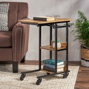 MIDODO Height Adjustable C Table with Wheels, Wood Modern Multi-Functional Sofa Couch Side Table for Living Room, BedroomBrown