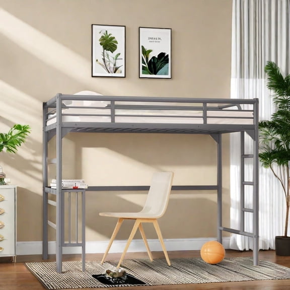 MIDODO Metal Loft Bed, Twin Loft Bed Frame, Mattress Foundation,Space-Saving, Noise Free, for Adults/Teens, No Box Spring Needed