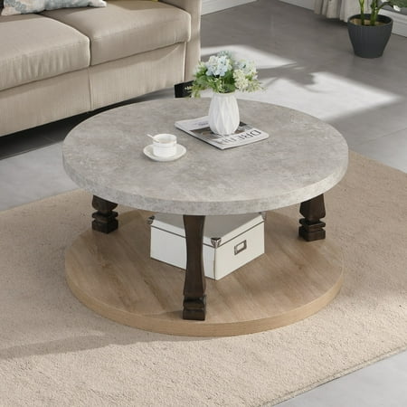 MIDODO Mid-Century Round Coffee Table 36" Coffee Tables for Living Room Faux Marble Top Modern Circle Table