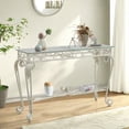 thumbnail image 1 of MIDODO Modern Console Table 47 Inch Tempered Glass Sofa Table with 2 Shelves - Metal Frame Entryway Table, 1 of 9
