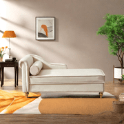 MIDODO Modern Velvet Chaise Lounge with Storage Indoor Upholstered Chaise Lounge Chair Sleeper Lounge Sofa with Left Rolled Armrest & Lumbar Pillow