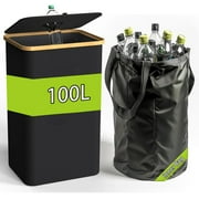 MIDODO Recycling Bin for Kitchen Indoor Home, Large 26 Gallon 100L Recycle Bin with Lid Removeable Reusable Inner Bag for Bottle Can Plastice Stickers