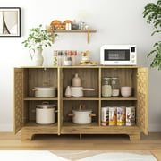 MIDODO Sideboard Buffet Cabinet with 3 Doors, Modern Credenza Storage Cabinet with Adjustable Shelf, Anti-tip Kit Accent Cabinet