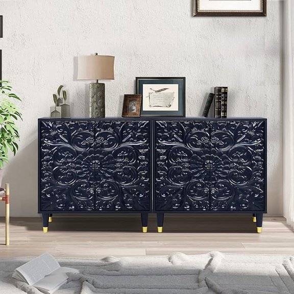 MIDOQIN Sideboard Buffet CabinetSet of 2, Modern Kitchen Storage Cabinet with Pop-up Doors and Adjustable Shelves for Living Room, Entryway