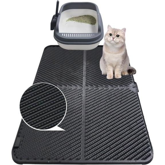 MIDODO Silicone Cat Litter Mat, 15x24 Inch Anti-Slip Litter Trapping Mat, Cute Waterproof Litter Box Mat