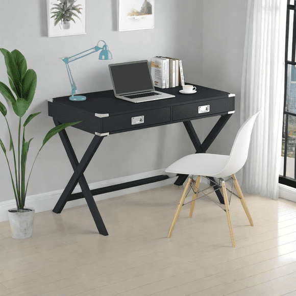 MIDODO Small Computer Desk with Drawer, 42" Modern Writing Desk Solid Wood Study Table Simple Makeup Vanity Desk